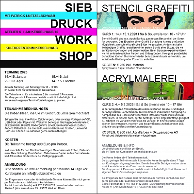 Stencil Graffiti Workshop und Acrylmalerei Workshop mit Beate Fahrnländer im Atelier 11 / Neue Termine für 2023 